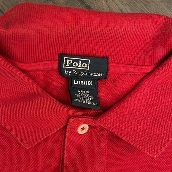 POLO RALPH LAUREN Red Knit Polo Shirt Pony Yourh Size Large‎ (16-18) - Picture 3 of 3